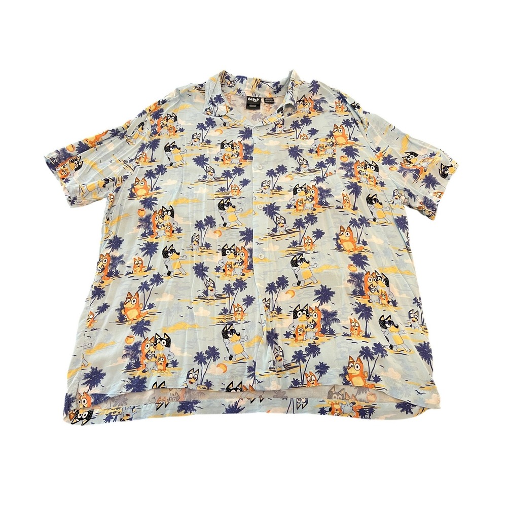 Bluey Kids‎ Tropical Hawaiian Button Down Shirt Blue Rayon Short Sleeve 3XL 3TG